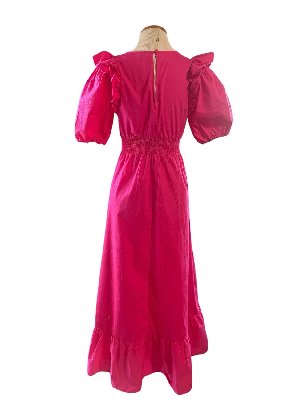 Karlie Hot Pink Ruffle Puff Sleeve Cotton Maxi Dress Size Small - Picture 4 of 8